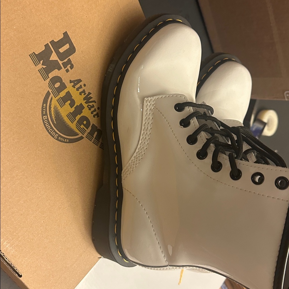 Dr. Martens White Leather Boots with Black Accents